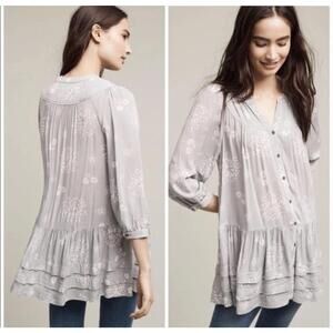 Anthropologie Holding Horses Tiered Tunic Dress Blue-Gray Ruffled Size Medium